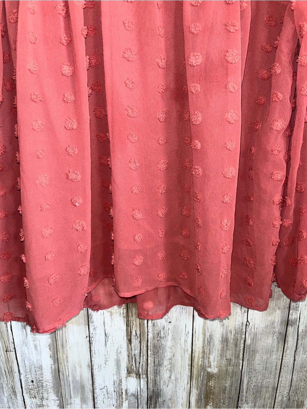Entro Swiss Dot Blouse Medium Coral Pink Boho Babydoll Sheer Top - Picture 3 of 5